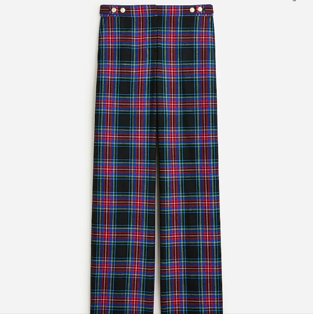 J.Crew Womens Full-length Sydney wide-leg pant in Stewart tartan wool blend Sz 2